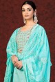 Salwar Kameez in Sky blue Cotton with Weaving