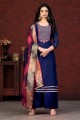 Chanderi Salwar Kameez with Weaving in Blue