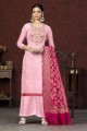 Embroidered Banarsi jacquard Salwar Kameez in Pink