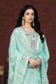 aqua Blue Banarsi jacquard Salwar Kameez with Embroidered