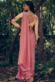Lace border Art silk Saree in Pink