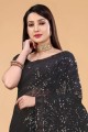 Party Wear Saree Black  in Georgette with Sequins