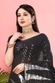 Party Wear Saree Black in Georgette with Sequins