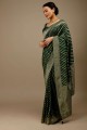 Banarasi silk Party Wear Saree with Zari,weaving,lace border in Dark green