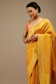 Zari,weaving,lace border Banarasi silk Party Wear Saree in Mustard  with Blouse