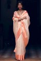 Saree Peach with Weaving Organza