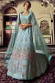 Turquoise  Georgette Thread Wedding Lehenga Choli with Dupatta
