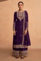 Purple Georgette Palazzo Suit with Embroidered