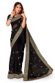 Georgette Party Wear Saree with Thread,embroidered,lace border in Black