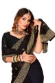 Georgette Party Wear Saree with Thread,embroidered,lace border in Black