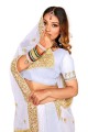 White Georgette Party Wear Saree with Thread,embroidered,lace border
