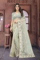 Weaving Net Dusty pista  Saree with Blouse