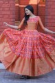 Orange Silk Gown Dress with Weaving