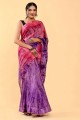 Wine pink Patch,thread,embroidered Cotton Saree