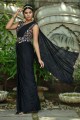 Black Embroidered Saree in Lycra