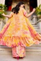 Printed Silk Yellow Palazzo Suit with Dupatta