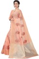 Net Saree with Weaving in Coral