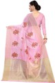 Saree in Pink,peach Net with Weaving