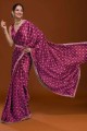 Pink Saree with Embroidered,digital print Satin