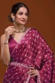 Pink Saree with Embroidered,digital print Satin
