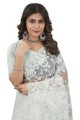 Net White Wedding Saree in Embroidered