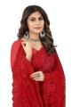 Wedding Saree in Red Net with Embroidered