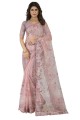Embroidered Net Wedding Saree in Dusty pink with Blouse