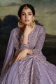 Lavender  Embroidered Net Lehenga Suit