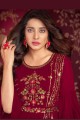 Georgette Maroon Gown Dress in Embroidered
