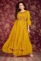 Yellow Gown Dress in Georgette with Embroidered