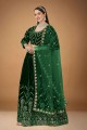 Embroidered Velvet Wedding Lehenga Choli in Green with Dupatta