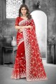 Embroidered Net Red Wedding Saree with Blouse