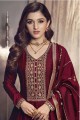 Art silk Maroon Anarkali Suit in Embroidered