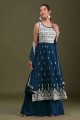 Palazzo Suit in Blue Embroidered Georgette