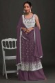 Georgette Embroidered Purple Palazzo Suit with Dupatta