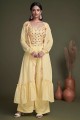Palazzo Suit in Embroidered Yellow Georgette
