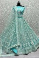 Turquoise  Bridal Lehenga Choli in Embroidered Net