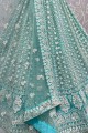 Turquoise  Bridal Lehenga Choli in Embroidered Net
