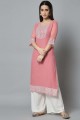 Embroidered Georgette Palazzo Kurti in Pink