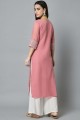 Embroidered Georgette Palazzo Kurti in Pink