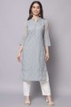 Grey Embroidered Straight Kurti in Georgette