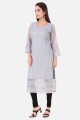 Georgette Embroidered Grey Straight Kurti with Dupatta