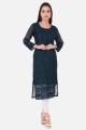 Embroidered Georgette Straight Kurti in Teal