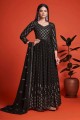 Embroidered Georgette Gown Dress in Black