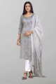 Weaving Silk Salwar Kameez in grey with Dupatta