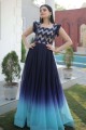 Batik Embroidered Blue Gown Dress with Dupatta