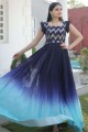 Batik Embroidered Blue Gown Dress with Dupatta