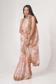 Organza White Saree in Sequins,embroidered,digital print
