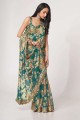 Sequins,embroidered,digital print Organza Saree in Teal blue
