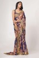 Saree in Purple Organza with Sequins,embroidered,digital print